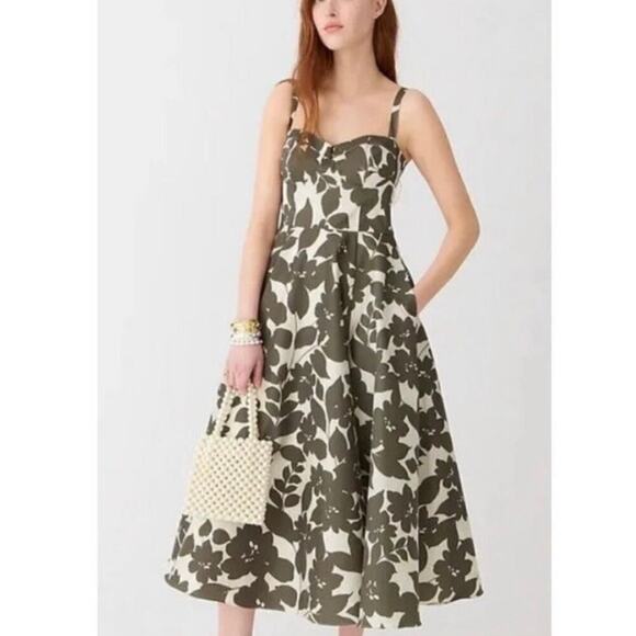J. Crew Collection Sweetheart A-line Midi Dress in Leafy Floral Taffeta Size 22 - Picture 2 of 11